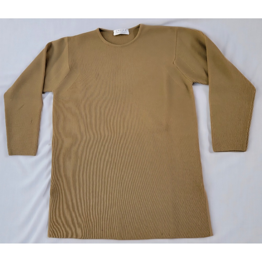 Jaeger Womens Camel 100% Extra Fine Merino Wool Ribbed Knit Top Medium UK Cozy